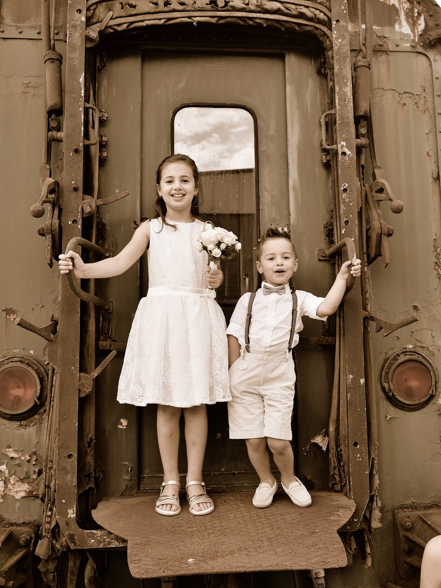 retro trein huwelijk